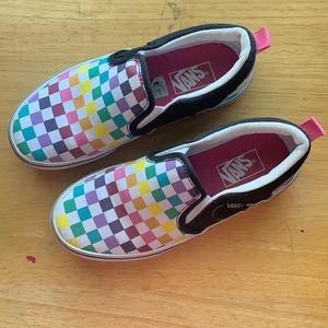 Vans checkered multicolored slip on. Sz 2 like new